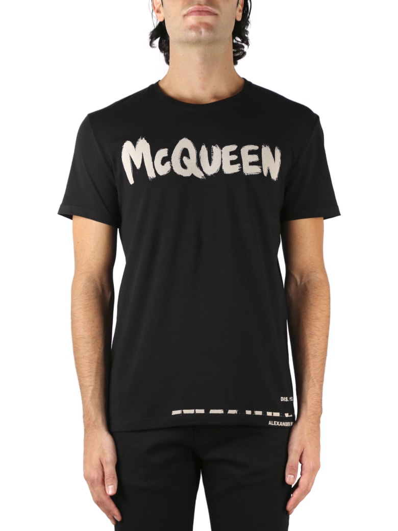 Alexander McQueen Graffiti Logo Printed Cotton T-shirt - Black/mix