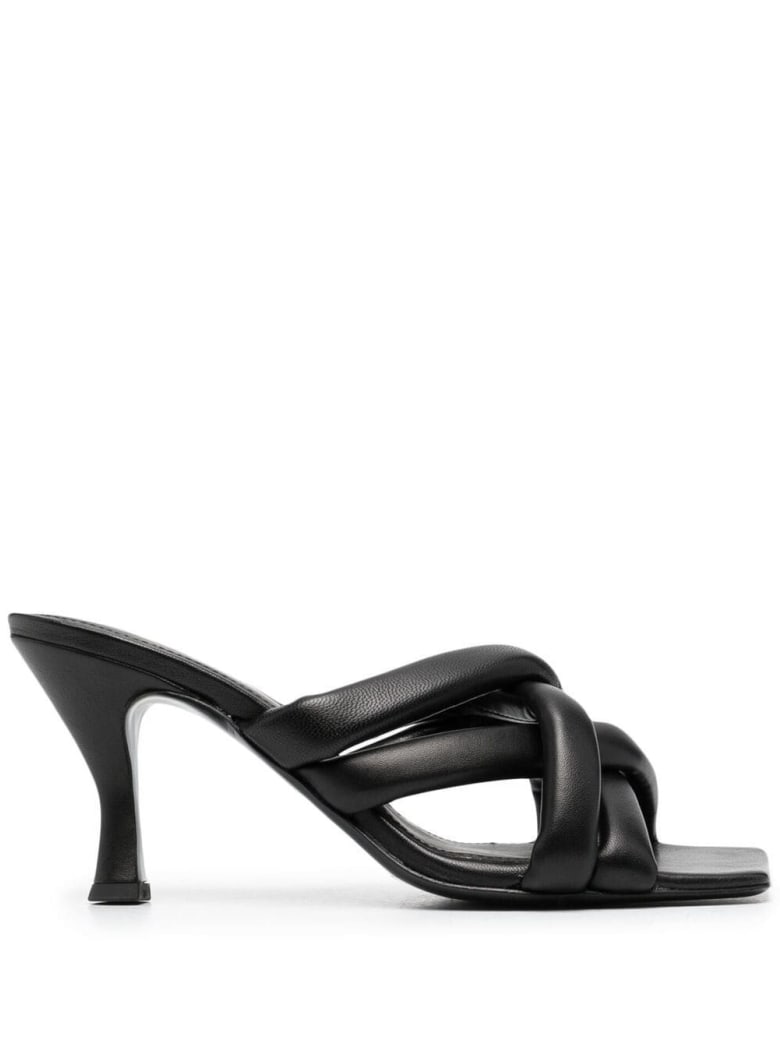 Ash Black Woven Leather Mules - Black