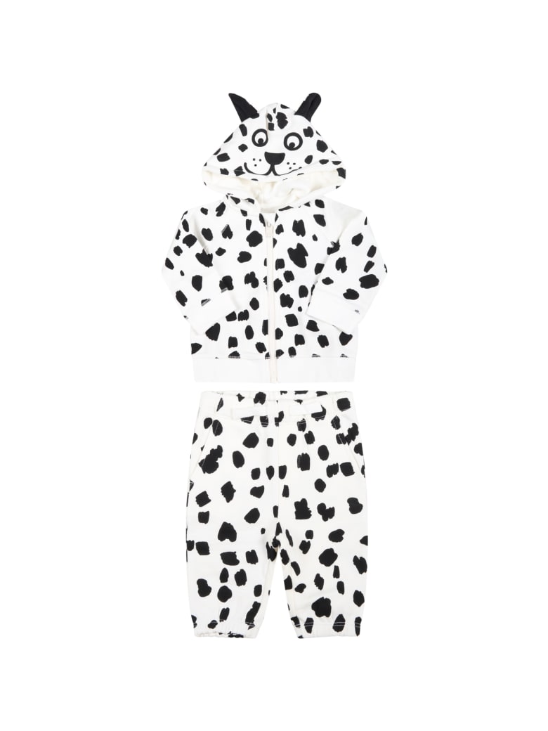 Stella McCartney Kids White Tracksuit For Babykids With Dalmatian Print - White