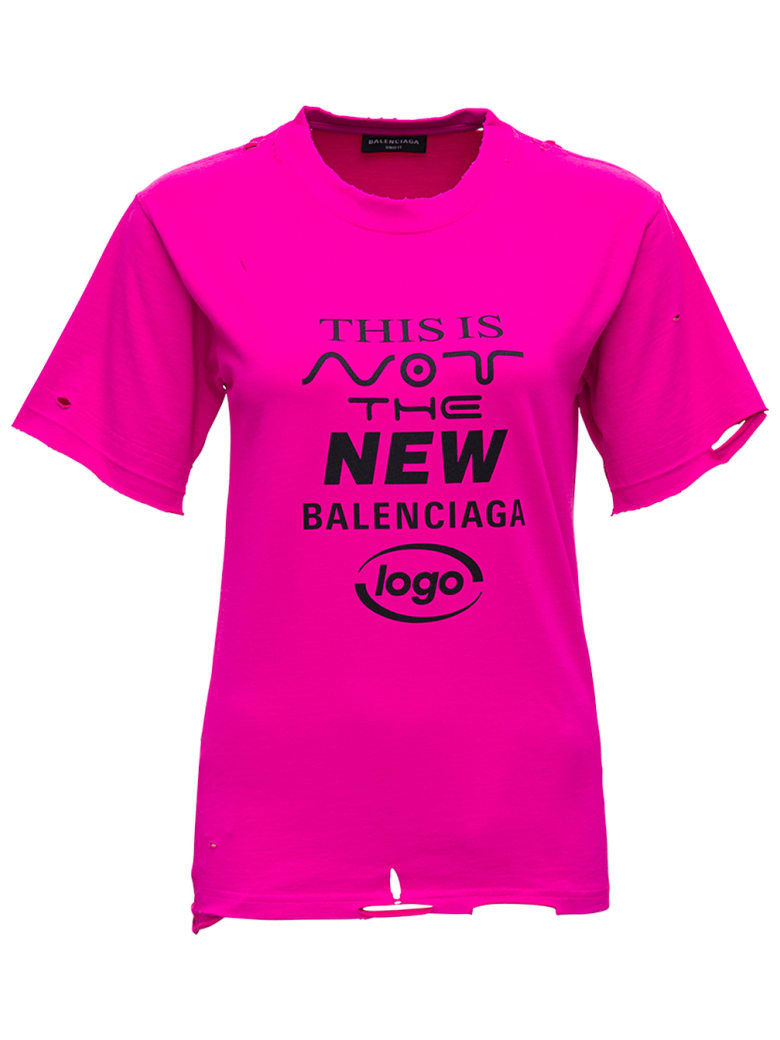 Balenciaga "this Is Not" T-shirt In Pink Technical Jersey - Fuxia
