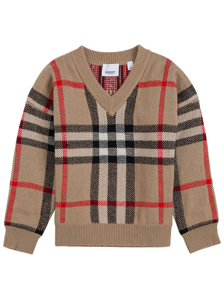 Burberry Beige Vintage Check Wool And Cashmere Sweater - Beige
