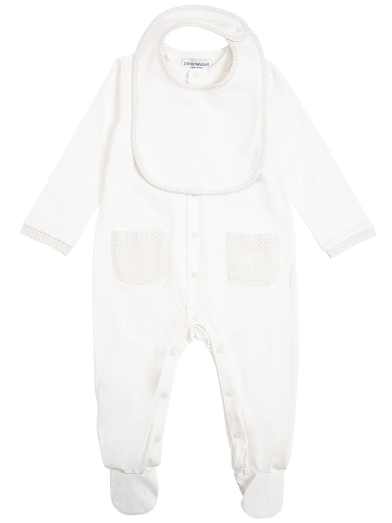 Emporio Armani Organic Cotton Onesie And Bib Set - Beige