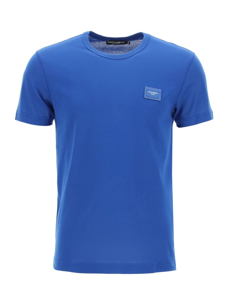 Dolce & Gabbana Cotton T-shirt With Logo Plaque - Blu