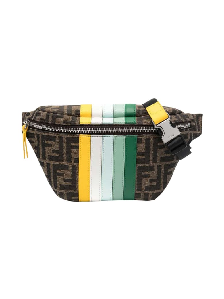 Fendi Ff Striped Belt Bag With Logo - Marrone