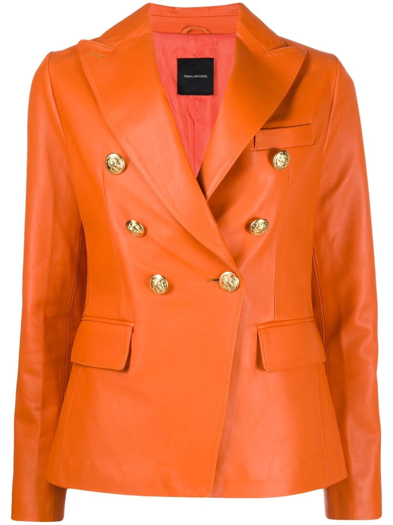 Tagliatore Orange Lamb Skin Double-breasted Blazer - Arancio