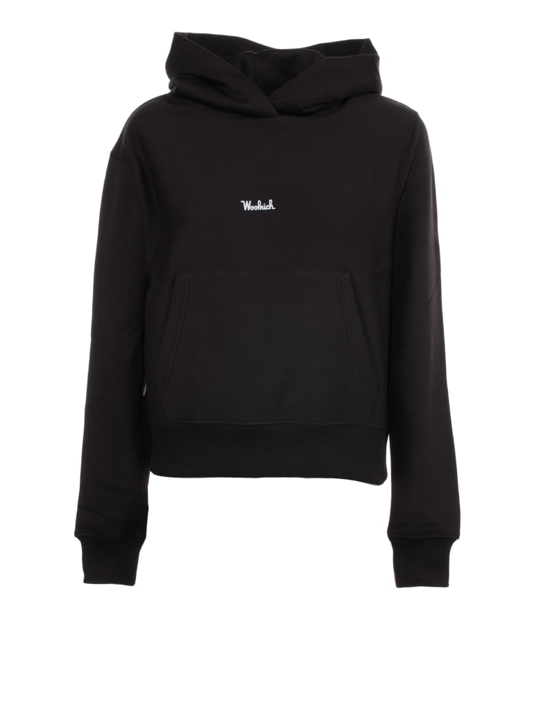 Woolrich Black Hoodie With Front Logo - BLACK