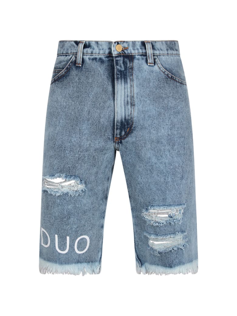 Natasha Zinko Light Blue Short For Boy With White Logo - Denim