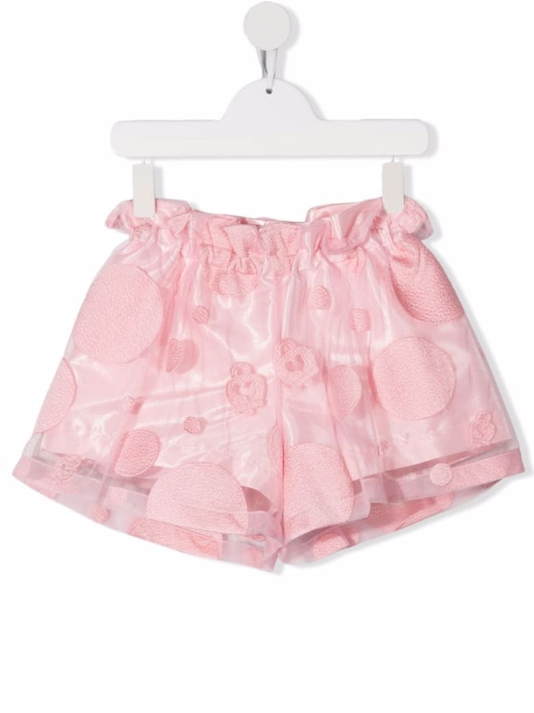 Simonetta Kids Shorts In Pink Tulle With Embroidered Polka Dots