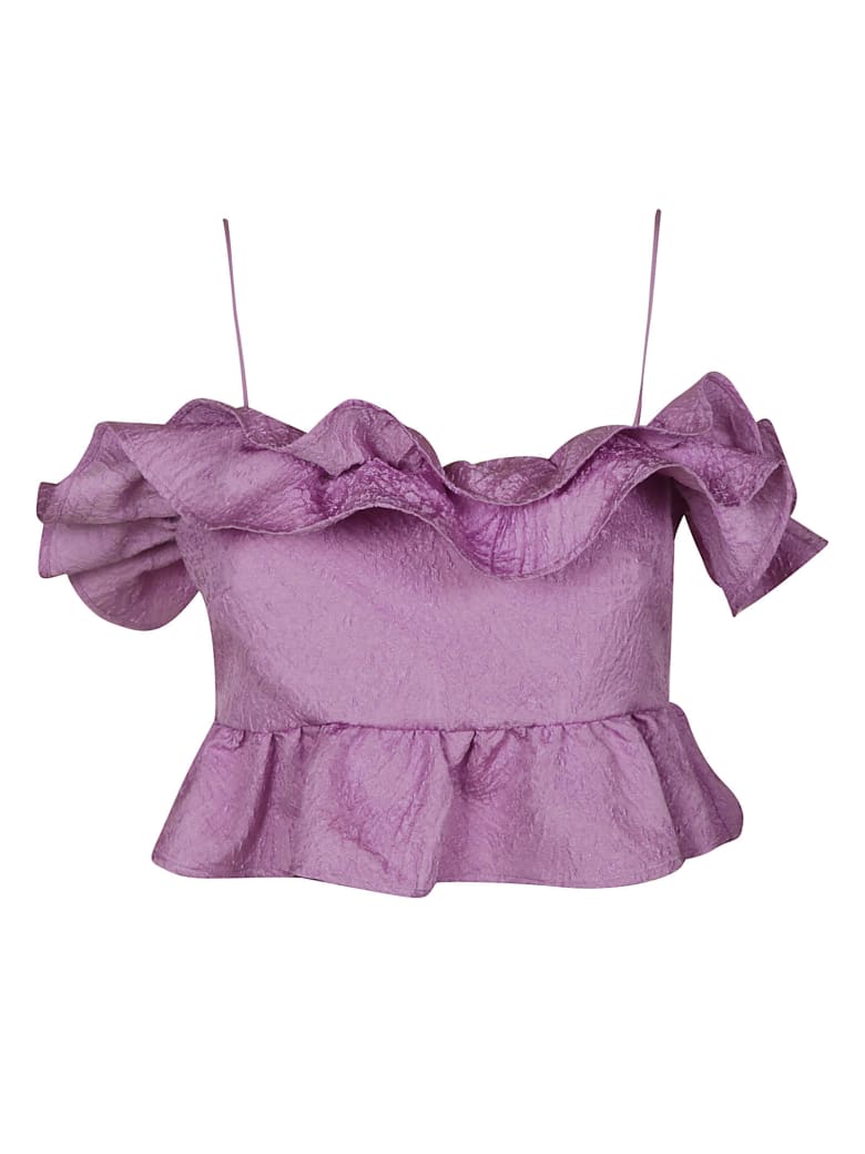 MSGM Ruffled Trim Cropped Top - Lilla