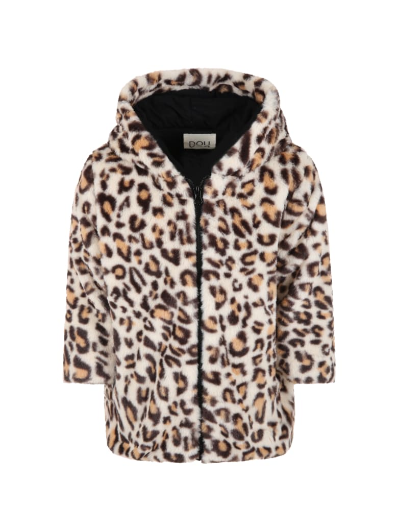 Douuod Beige Coat For Girl With Animalier Details - Brown