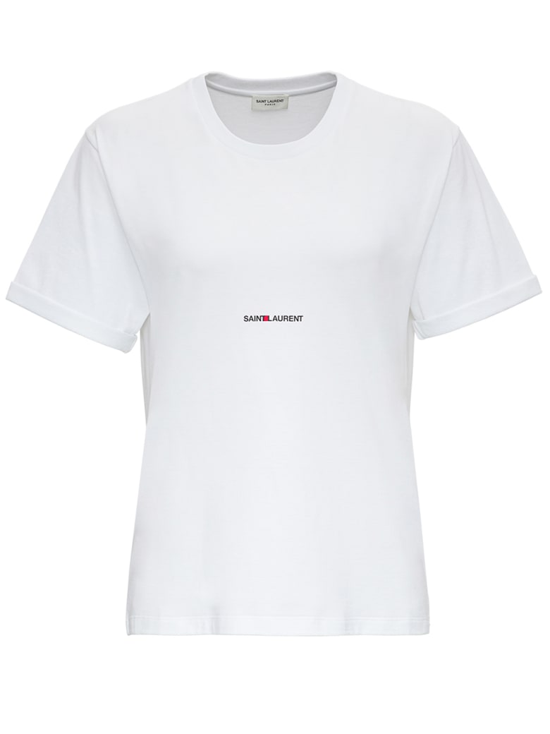 Saint Laurent Jersey T-shirt With Logo - White