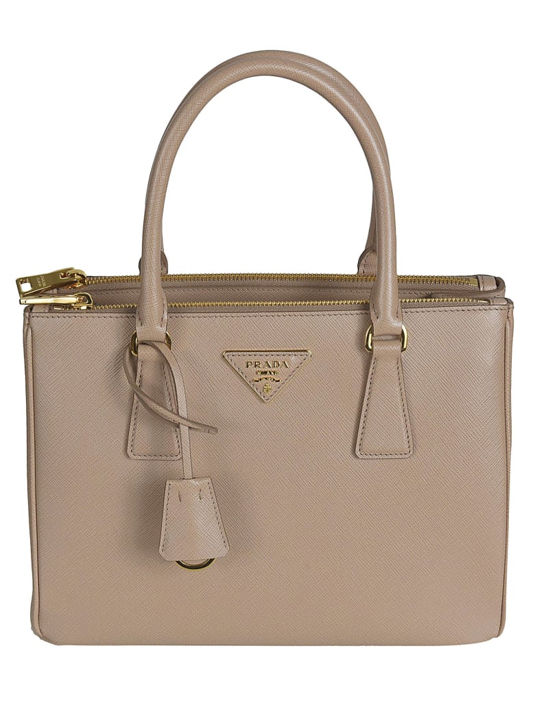 Prada Top Zip Logo Plaque Tote - Cammeo