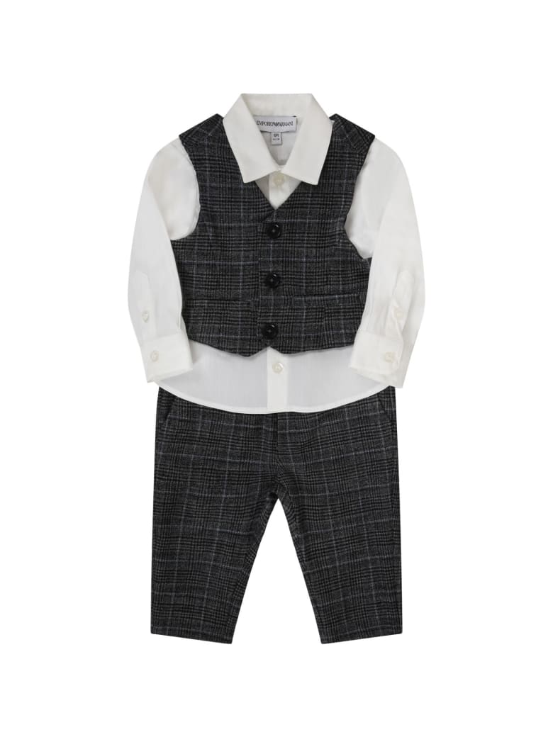 Armani Collezioni Grey Suit For Baby Boy With Iconic Eagle - Grey