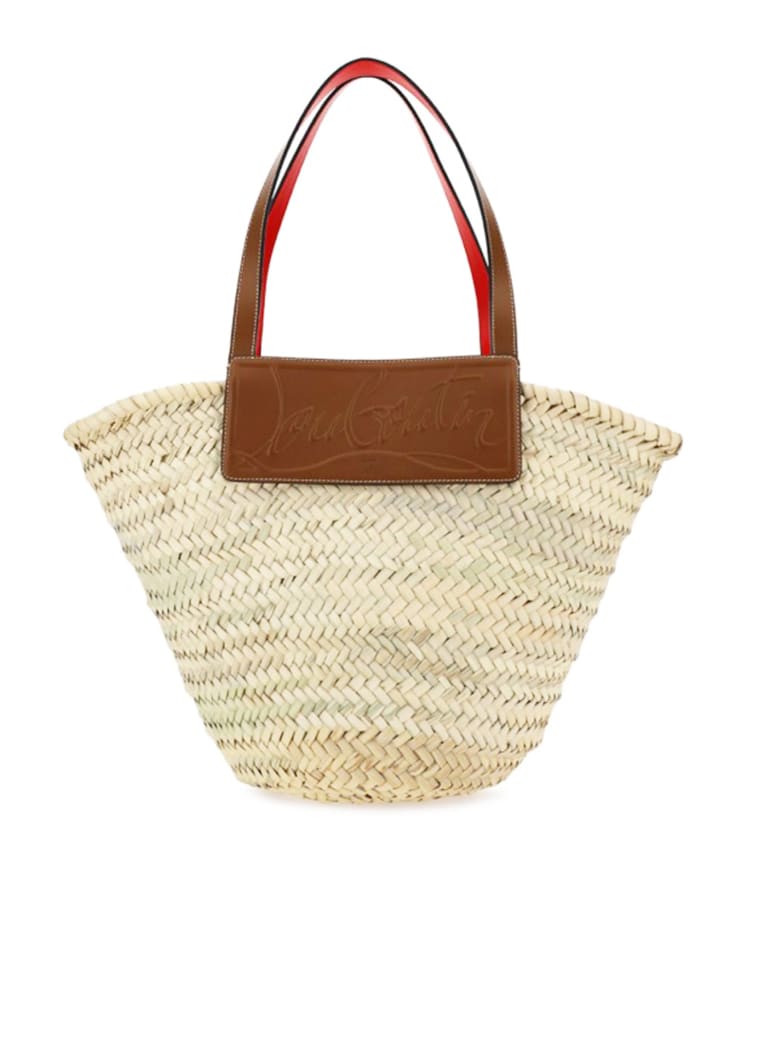 Christian Louboutin Loubishore Woven Straw/calf Paris Beige Raffia Brown Leather Bags - BEIGE