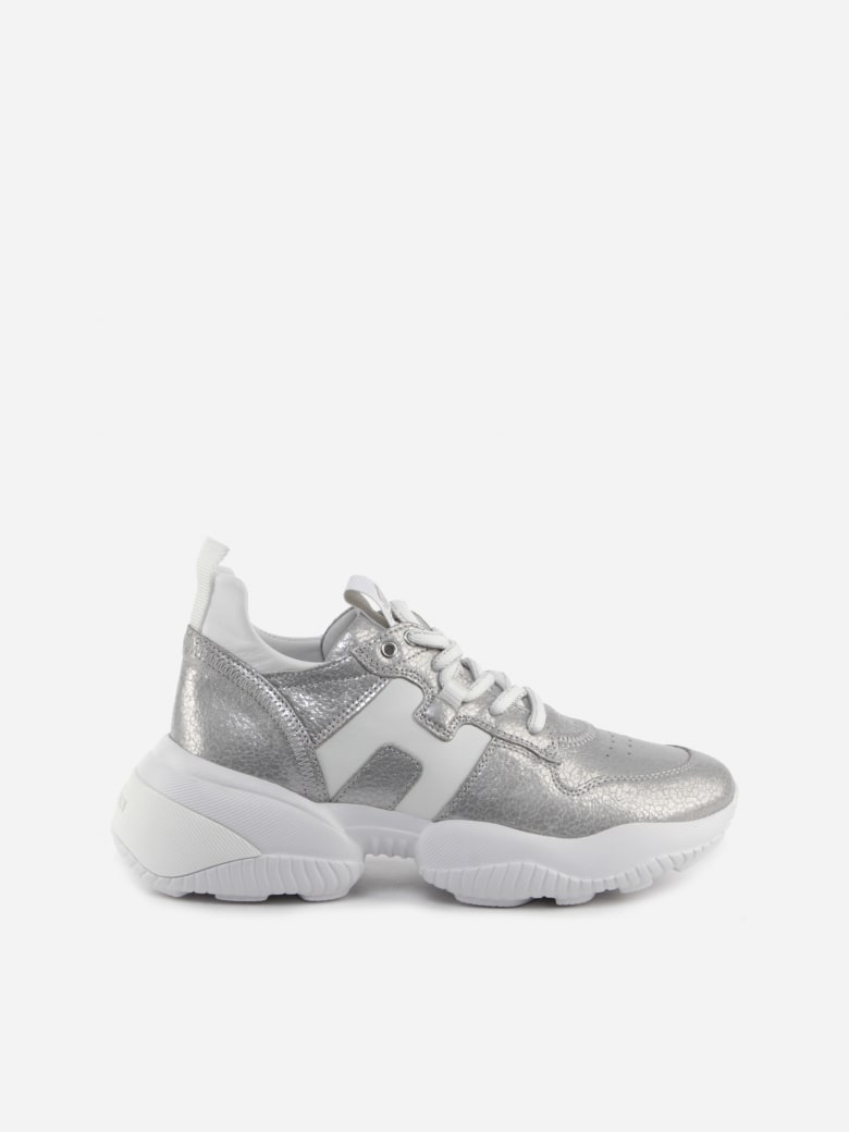 Hogan Interaction Sneakers In Leather With Pearly Finish - Argento e Bianco