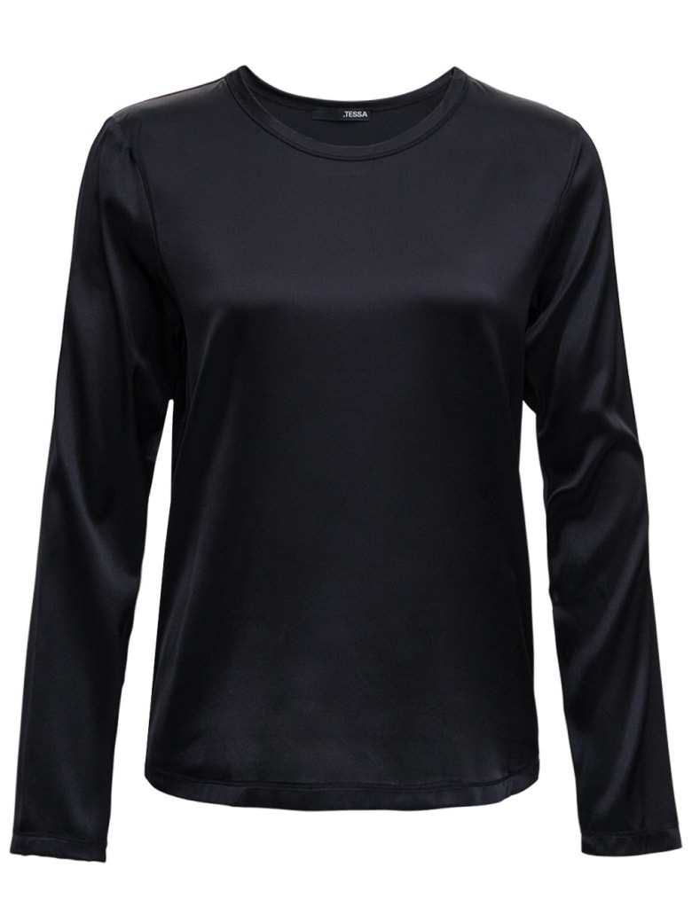 Tessa Black Satin Blouse - Black