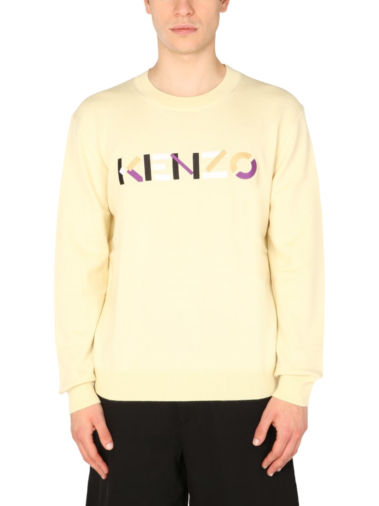 Kenzo Sweater With Multicolor Logo - Crema
