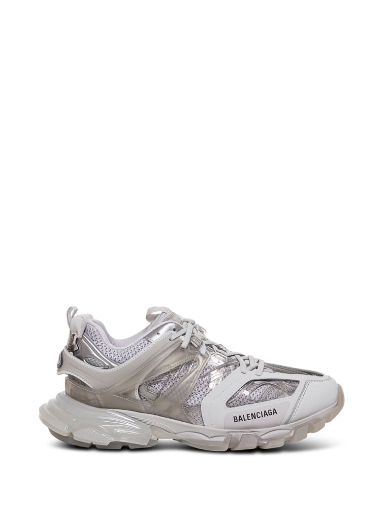Balenciaga White Leatheret And Mesh Track Sneakers - Grey