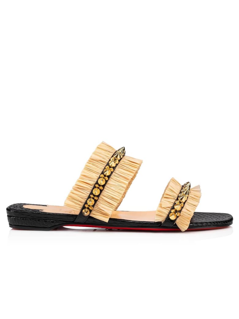 Christian Louboutin Blach Raffia Marivodou Flat - BLACK