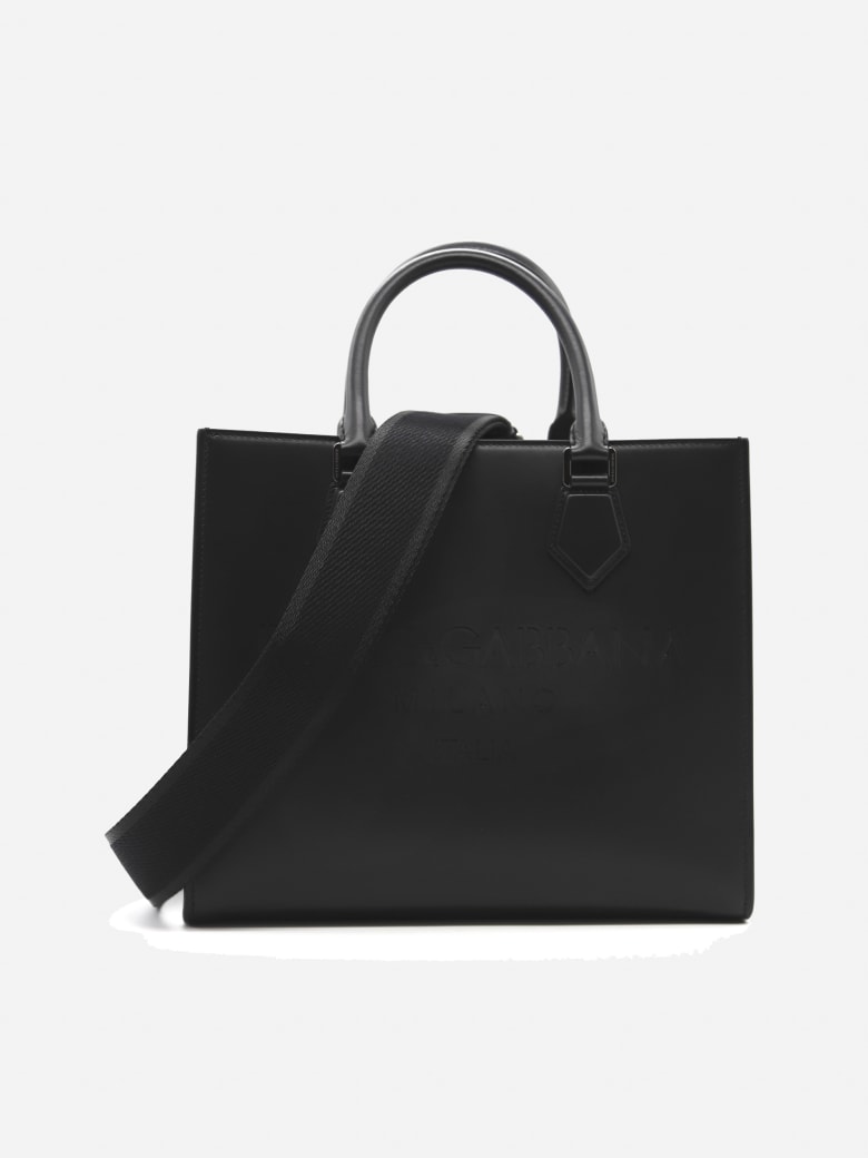 Dolce & Gabbana Edge Leather Bag With Tone-on-tone Logo Engraving - Black