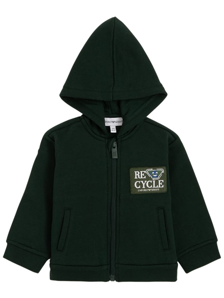 Emporio Armani Green Recycled Cotton Hoodie With Logo - Green