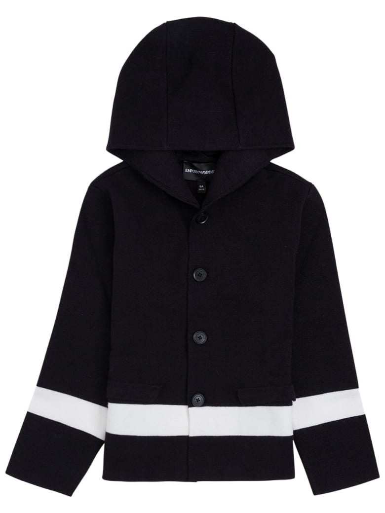 Emporio Armani Blue And White Wool Blend Hooded Cardigan - Blu