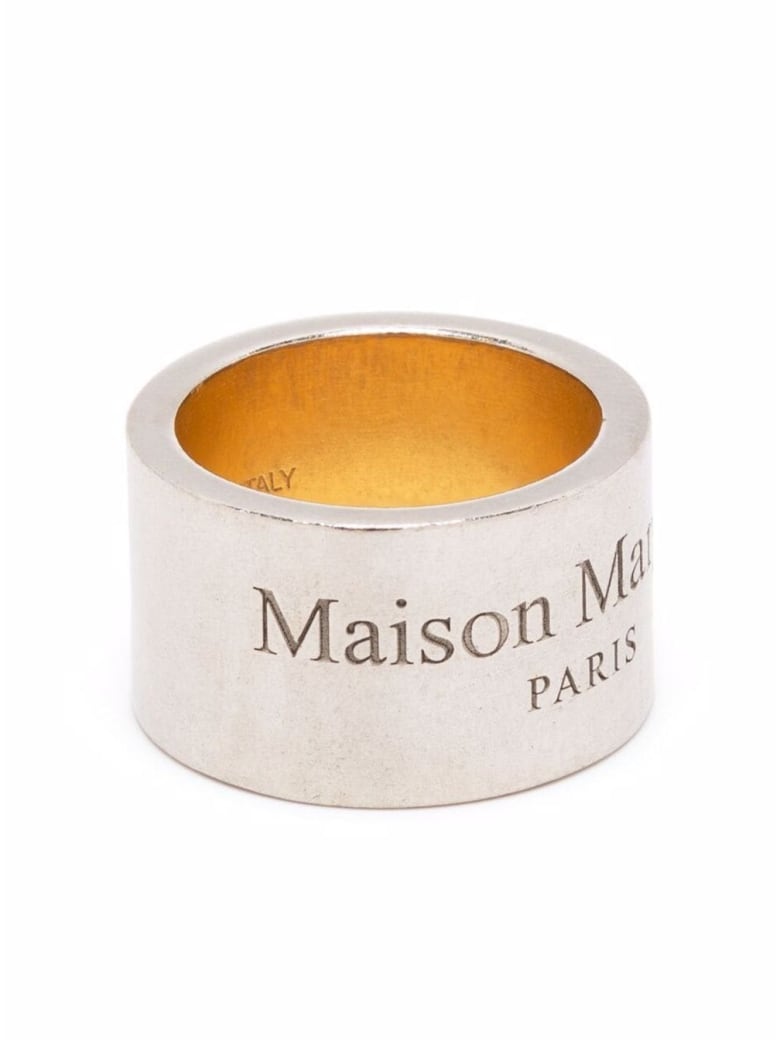 Maison Margiela Silver Brass Logo-engraved Ring - White