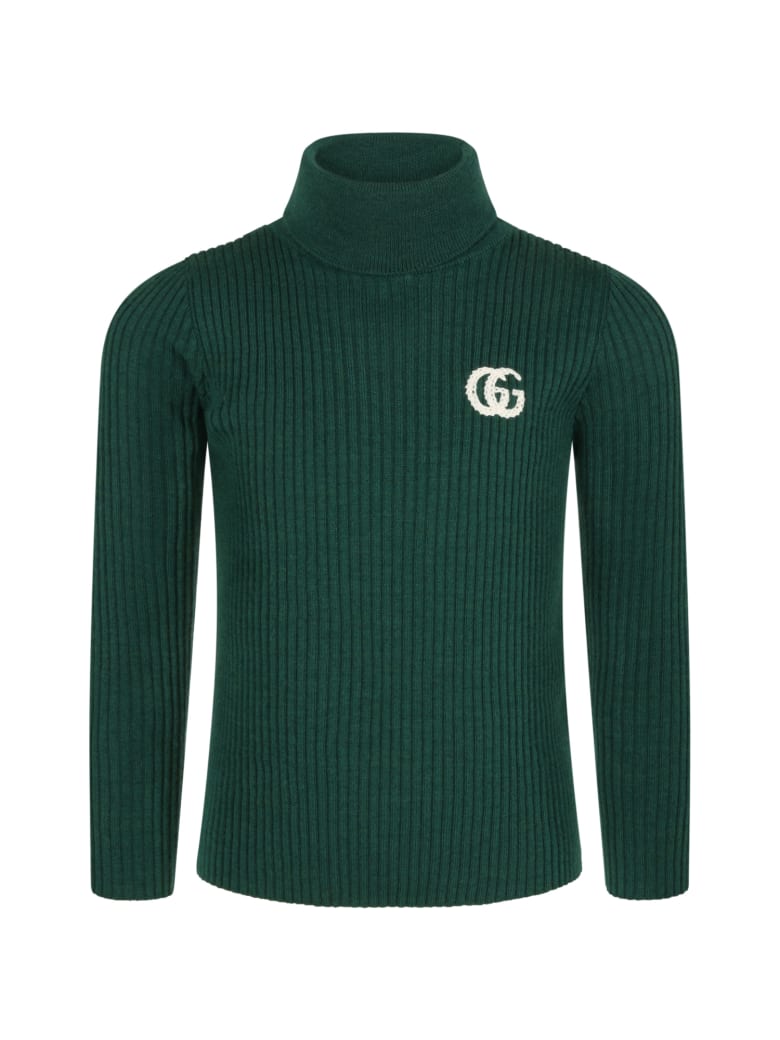 Gucci Green Turtleneck For Kids With Logo - Green