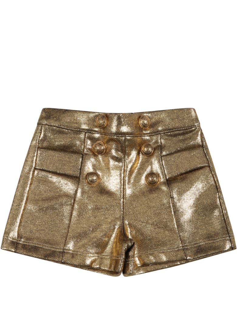 Balmain Golden Shorts For Baby Girl With Iconic Buttons - Gold