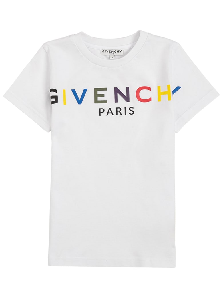 Givenchy White Cotton T-shirt With Multicolor Logo Print - White