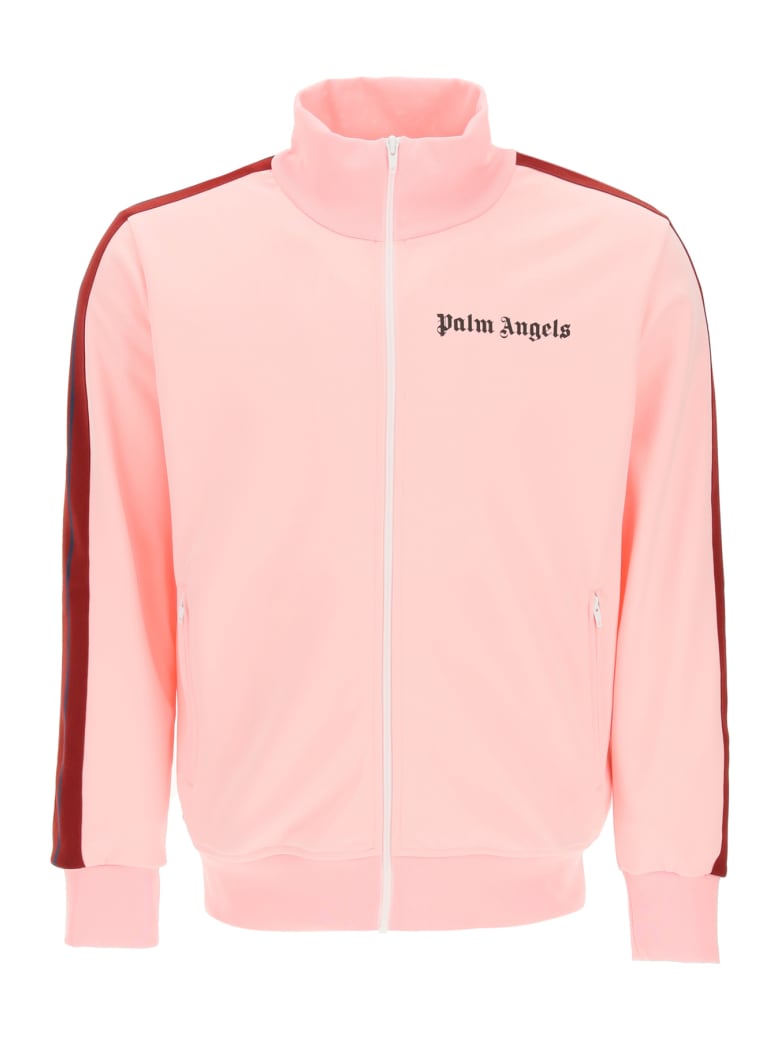 Palm Angels Zip-up Sweatshirt With Bands - Pink Burgundy