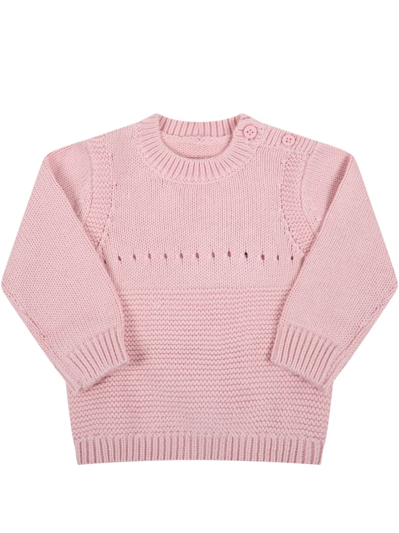 Stella McCartney Kids Pink Sweater For Baby Girl With Pink Dog - Pink