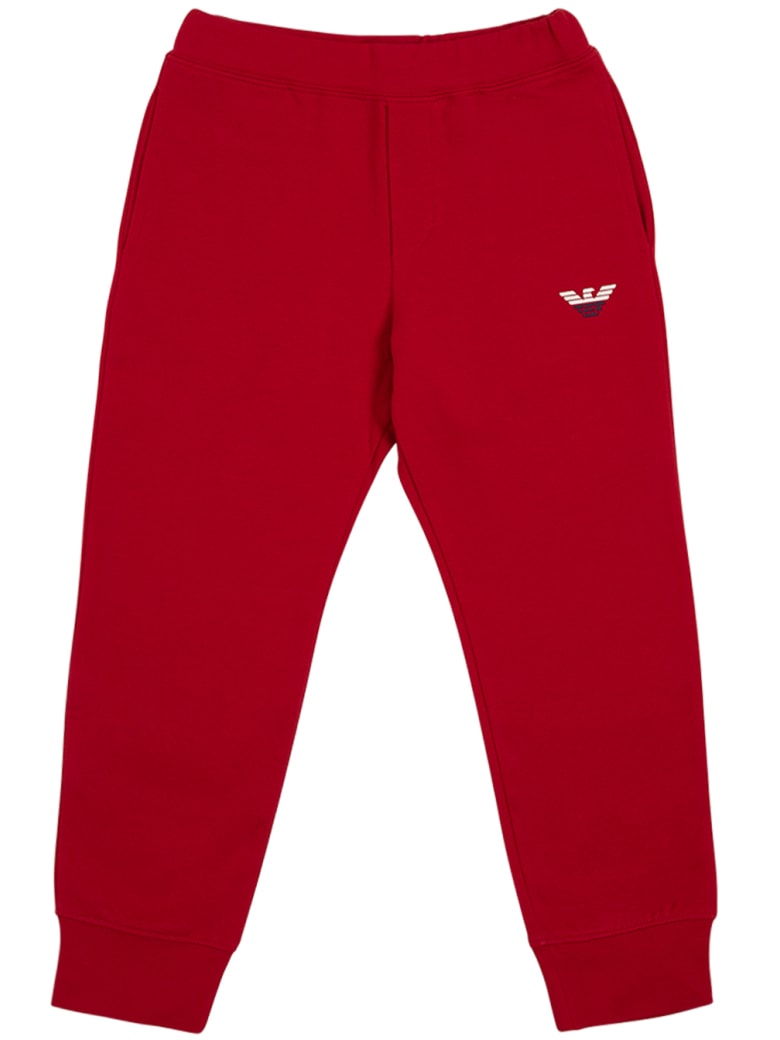 Emporio Armani Red Cotton Joggers With Logo - Red