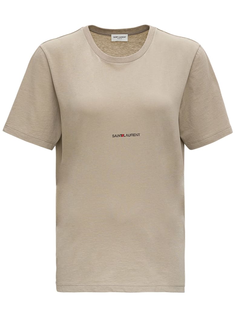 Saint Laurent Rive Gauche T-shirt With Logo Print - Beige