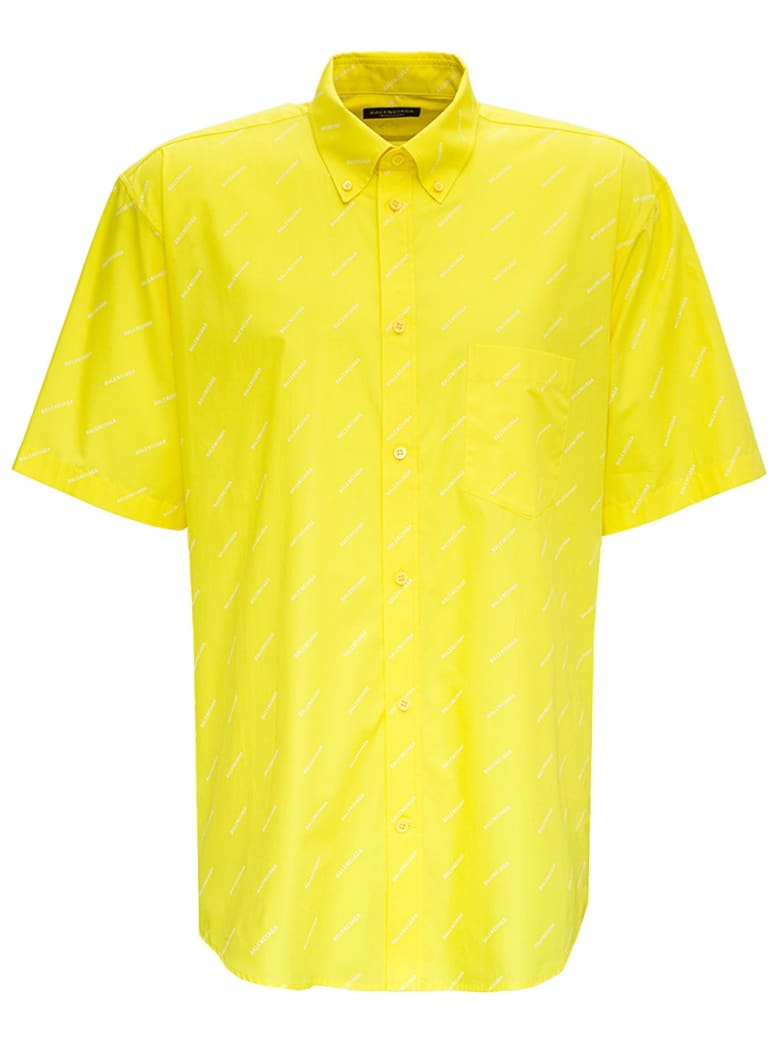 Balenciaga Yellow Cotton Shirt With Allover Logo - Yellow