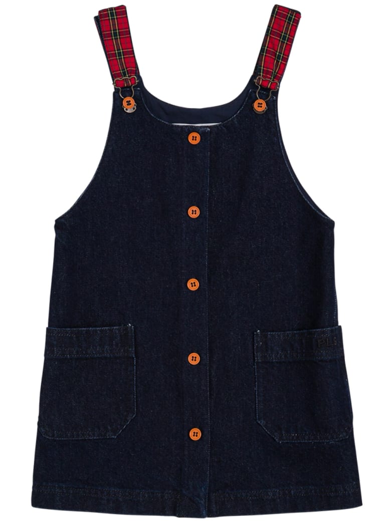 Philosophy di Lorenzo Serafini Kids Blue Denim Dress With Check Shoulder Straps - Blu
