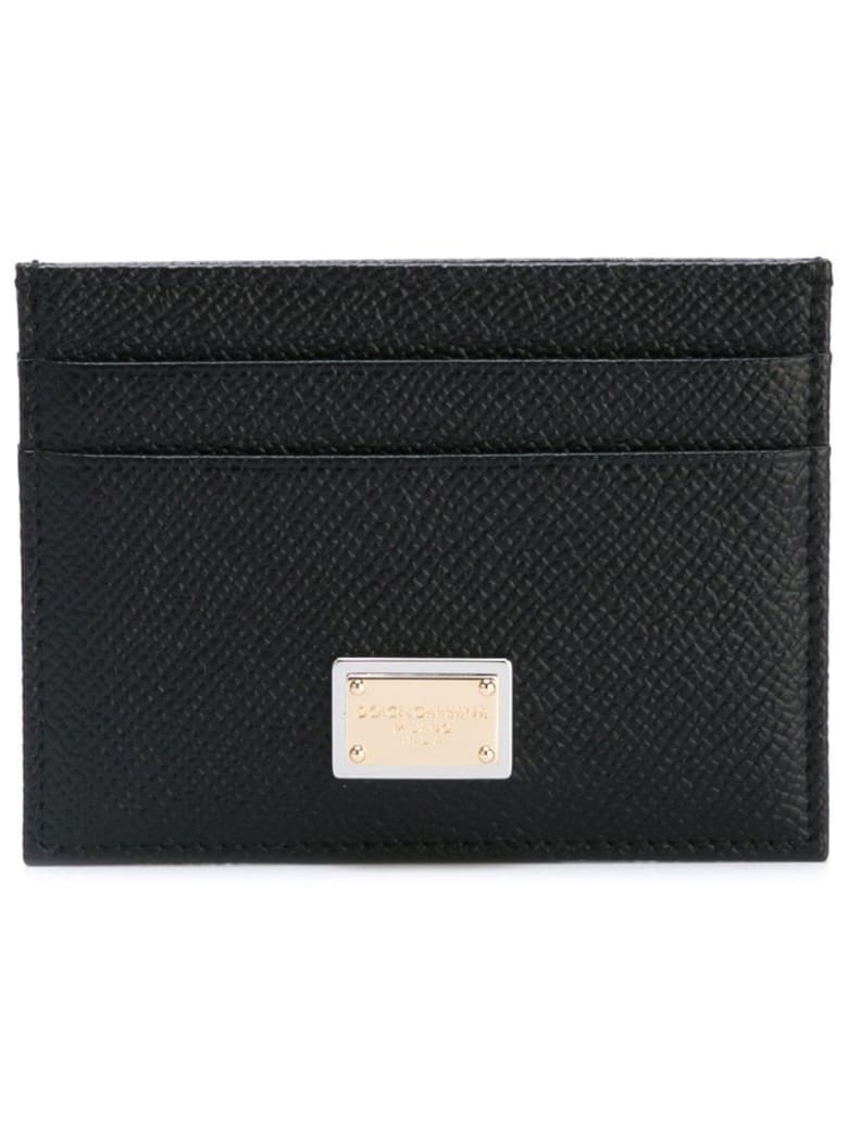 Dolce & Gabbana Card Holder In Hammered Leather With Logo - Black
