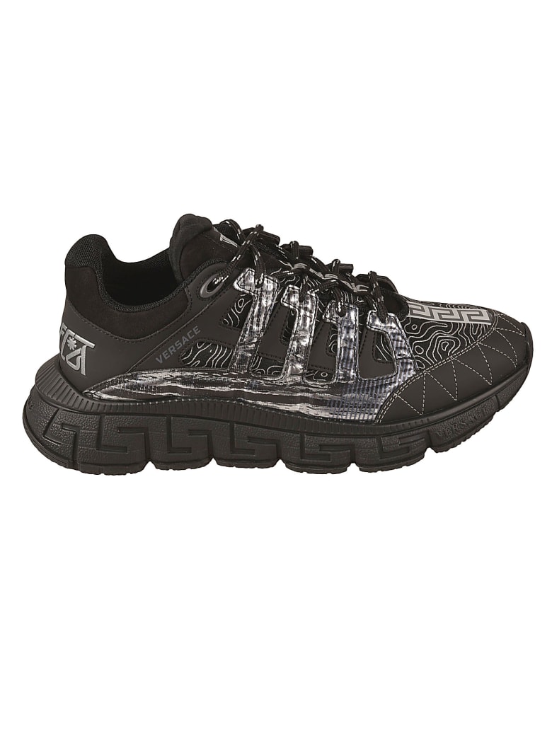 Versace Stitch Detail Paneled Sneakers - Black
