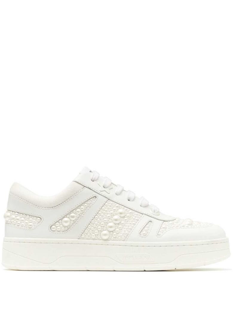 Jimmy Choo Hawaii Sneakers In White Leather With Pearls - White