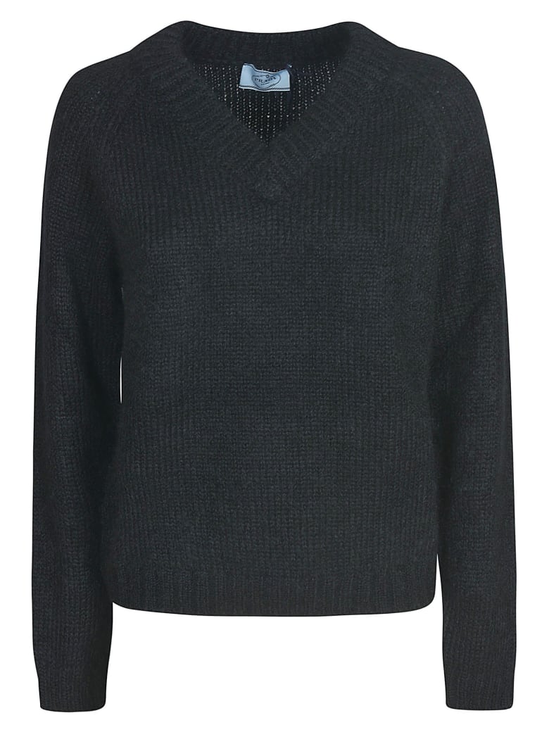 Prada V-neck Woven Sweater - Black