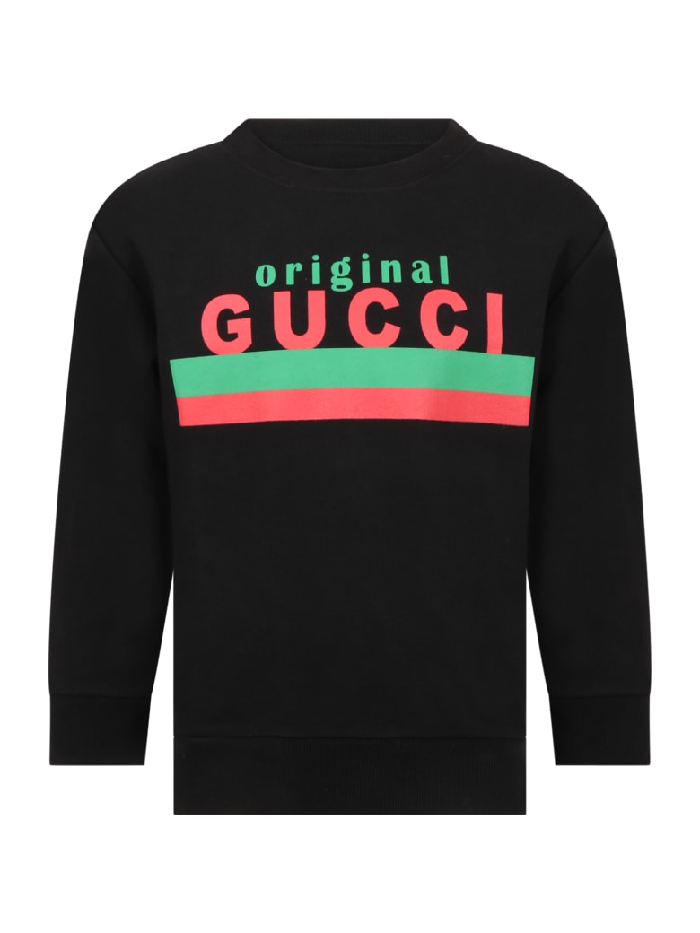 Gucci Black Sweatshirt For Kids With Logo
