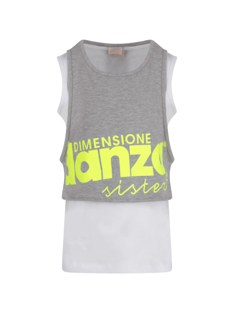 Dimensione Danza Grey And White Tank Top With Logo For Girl - Grey