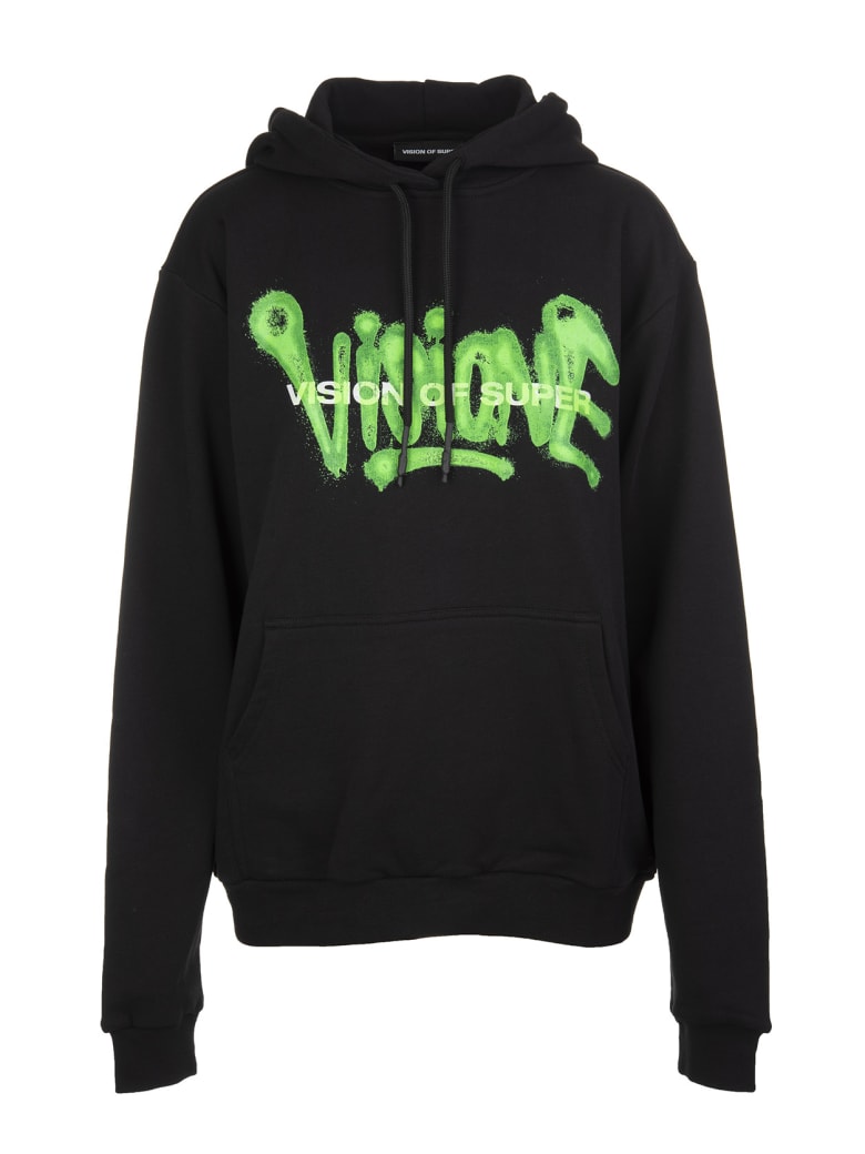 Vision of Super Black And Fluo Green Man "visione" Hoodie - Black/green