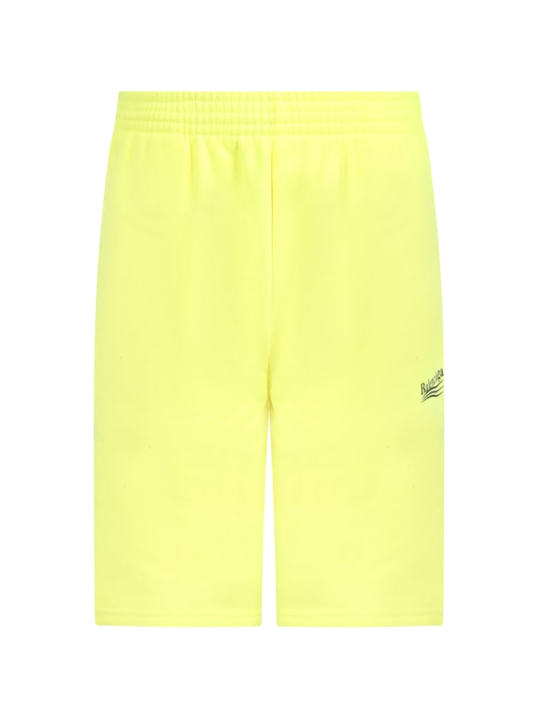 Balenciaga Neon Yellow Short For Kids With Logo - Yellow