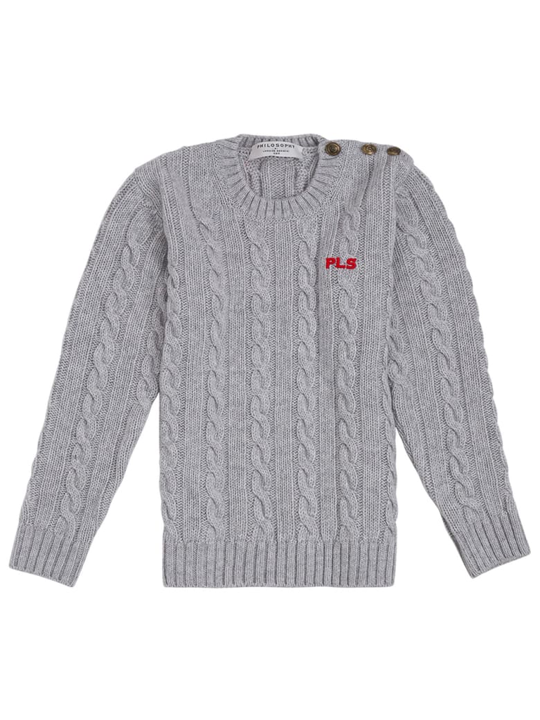 Philosophy di Lorenzo Serafini Kids Grey Wool Blend Sweater With Logo - Grey