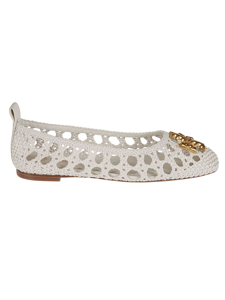 Tory Burch Eleanor Woven Ballerinas - New Ivory