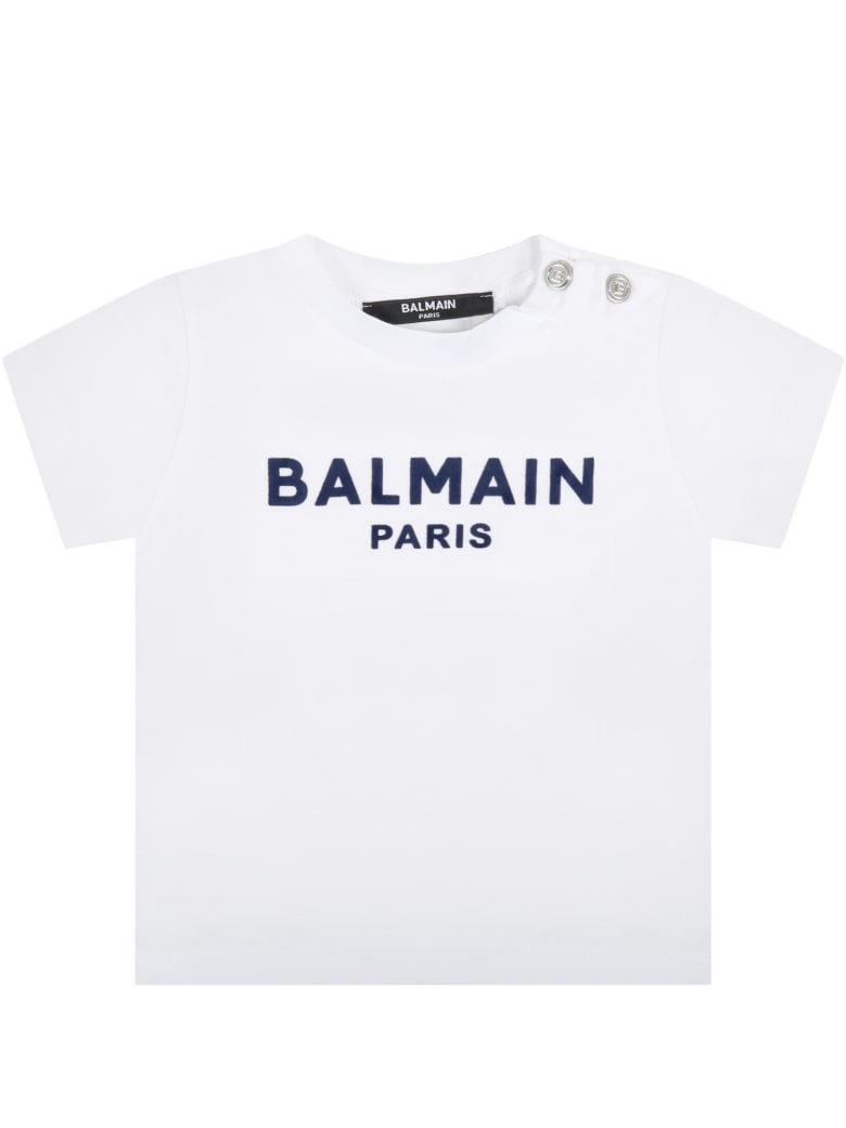 Balmain White T-shirt For Baby Kids With Logo - White
