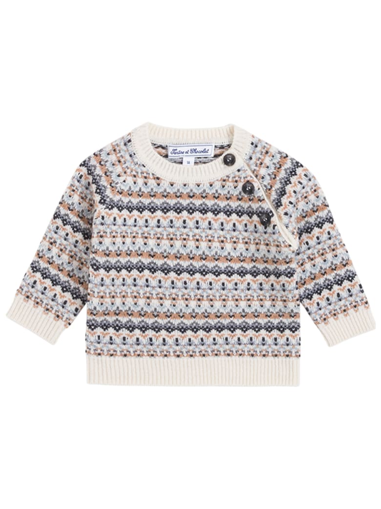 Tartine et Chocolat Multicolor Wool Sweater With Buttons - White
