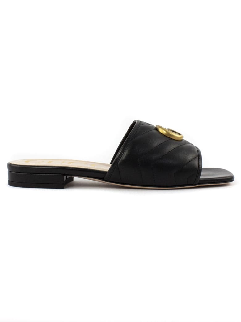 Gucci Black Matelassé Leather Slide - Nero