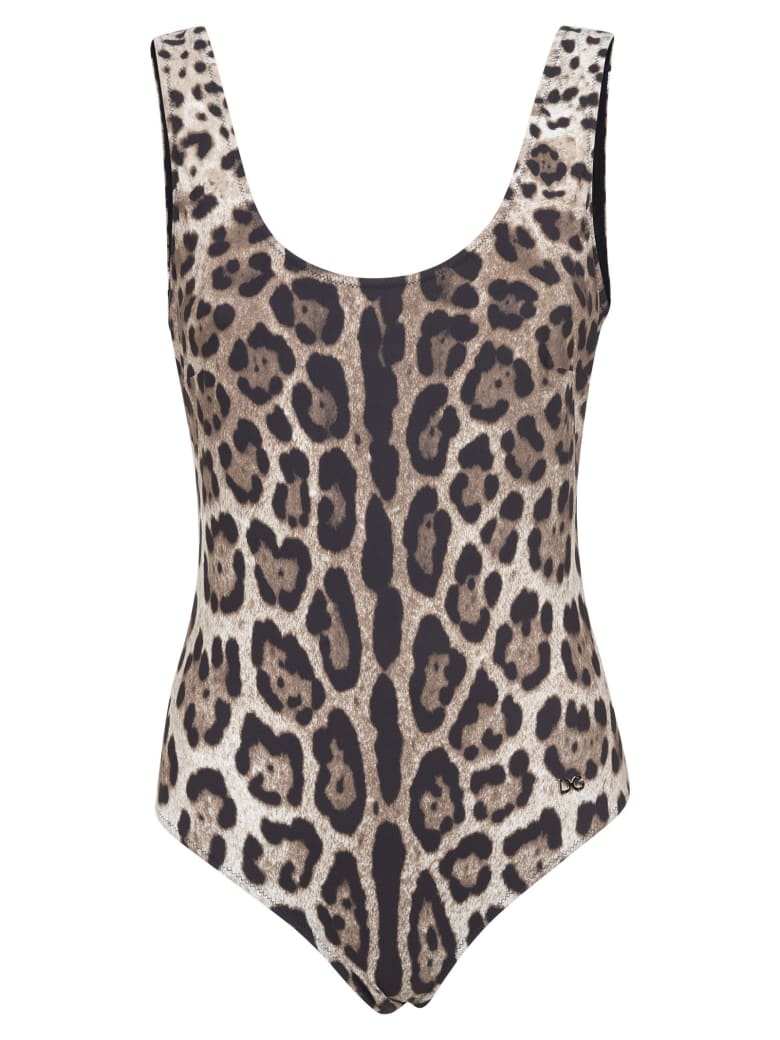 Dolce & Gabbana Slim Fit Animal Print Swimsuit - Leopard